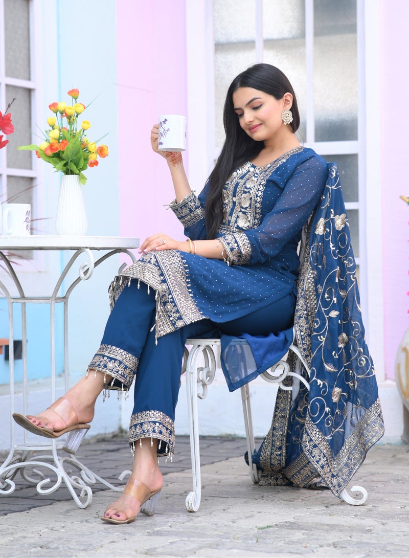 Presenting new designer embroidered fox georgette suit with embroidered work and stone work - Image 5