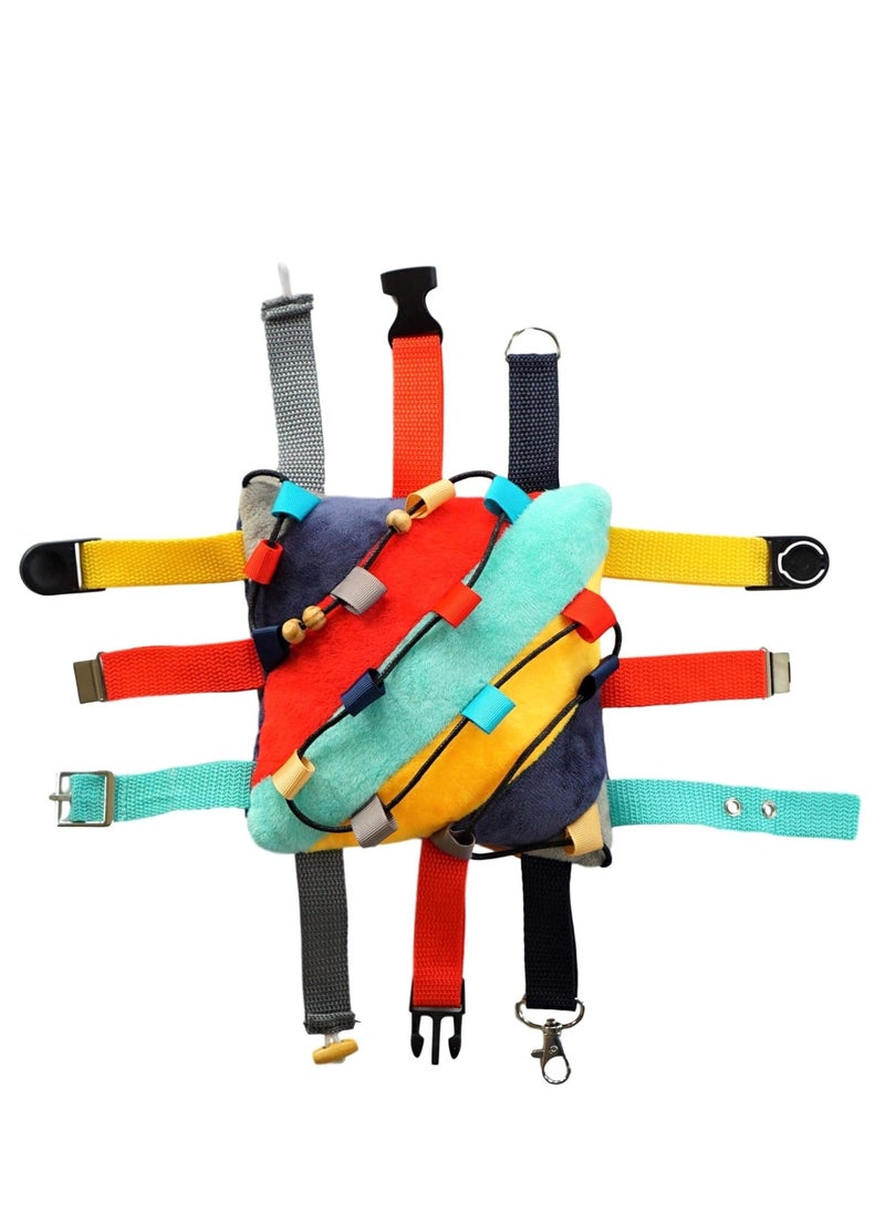 Bukela Buckle Pillow Sensory Fine Motor Development Toy Activity Plushie - OT Therapy Tool Threading Counting Colors Latches Sorting Skills in One  - Image 1