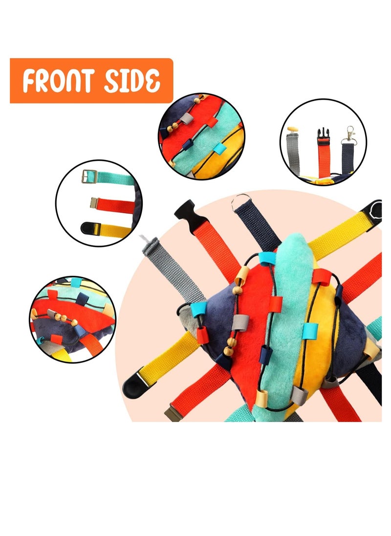 Bukela Buckle Pillow Sensory Fine Motor Development Toy Activity Plushie - OT Therapy Tool Threading Counting Colors Latches Sorting Skills in One  - Image 2