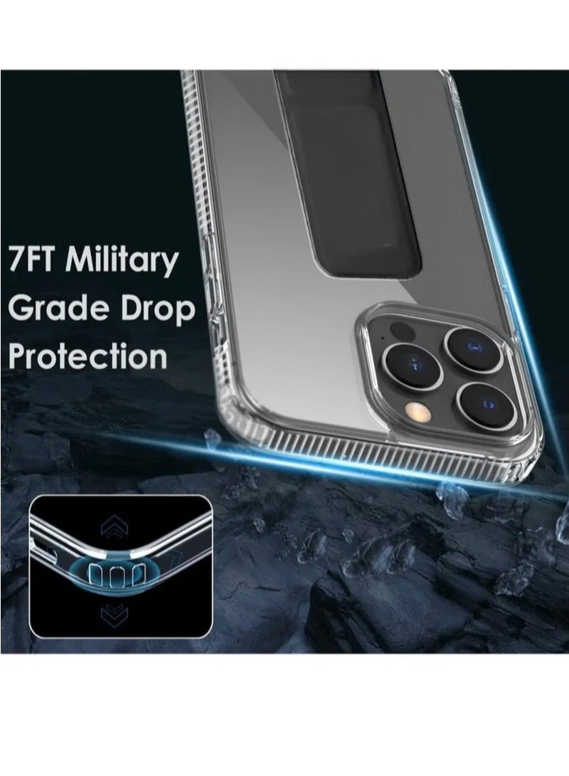 Case Cover For iPhone 15 Pro Max With Magnetic Hand Grip 3 in 1 Clear / Black - Image 4