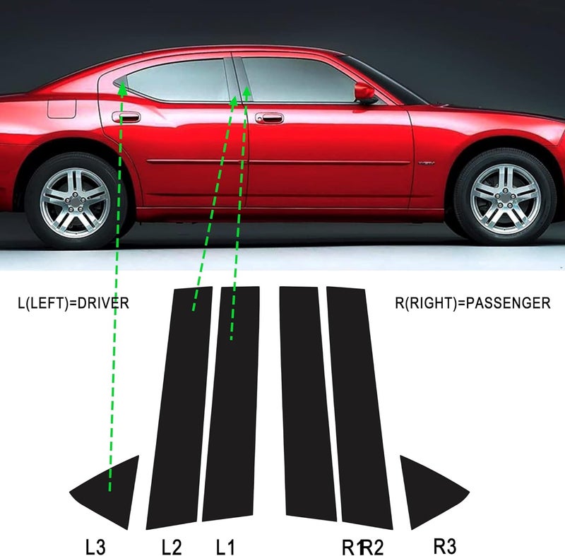 TOMALL Car Window Pillar Post Vinyl Stickers Compatible with Dodge Charger 2006-2010 Glossy Black Window Column Decals Overlay Wrap Trim Car Exterior Accessories Decoration (Glossy Black) - Image 3