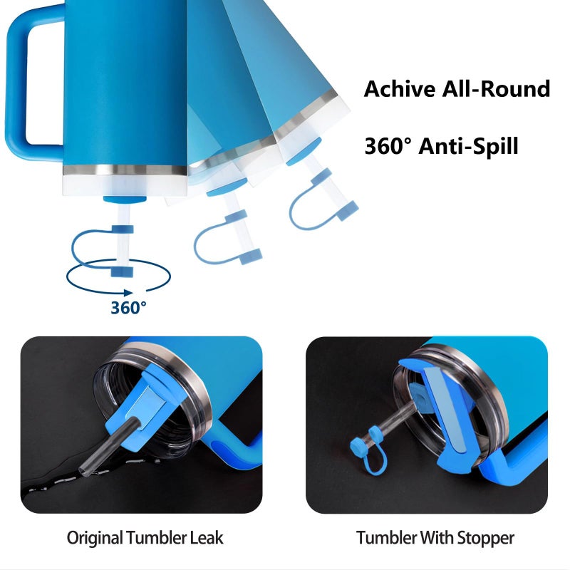 DUNLAGUE مجموعة سدادة تسرب السيليكون متوافقة مع ستانلي كأس 2.0 أوقية و 40 أوقية مع غطاء القش (مجموعة من 2 Azure) - Image 3