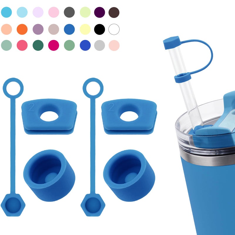 DUNLAGUE مجموعة سدادة تسرب السيليكون متوافقة مع ستانلي كأس 2.0 أوقية و 40 أوقية مع غطاء القش (مجموعة من 2 Azure) - Image 1