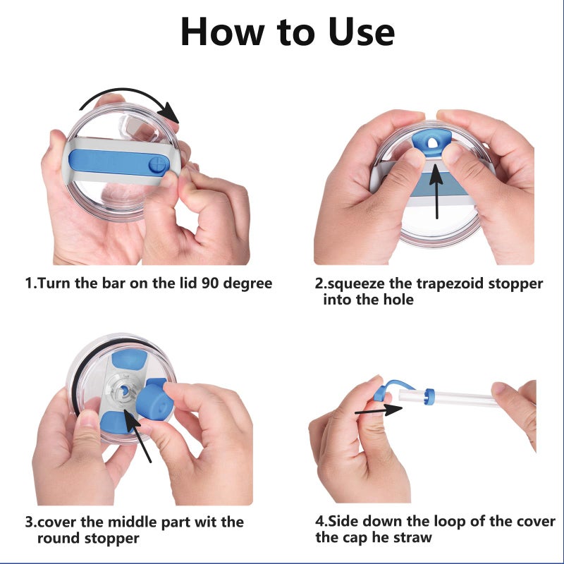 DUNLAGUE مجموعة سدادة تسرب السيليكون متوافقة مع ستانلي كأس 2.0 أوقية و 40 أوقية مع غطاء القش (مجموعة من 2 Azure) - Image 5