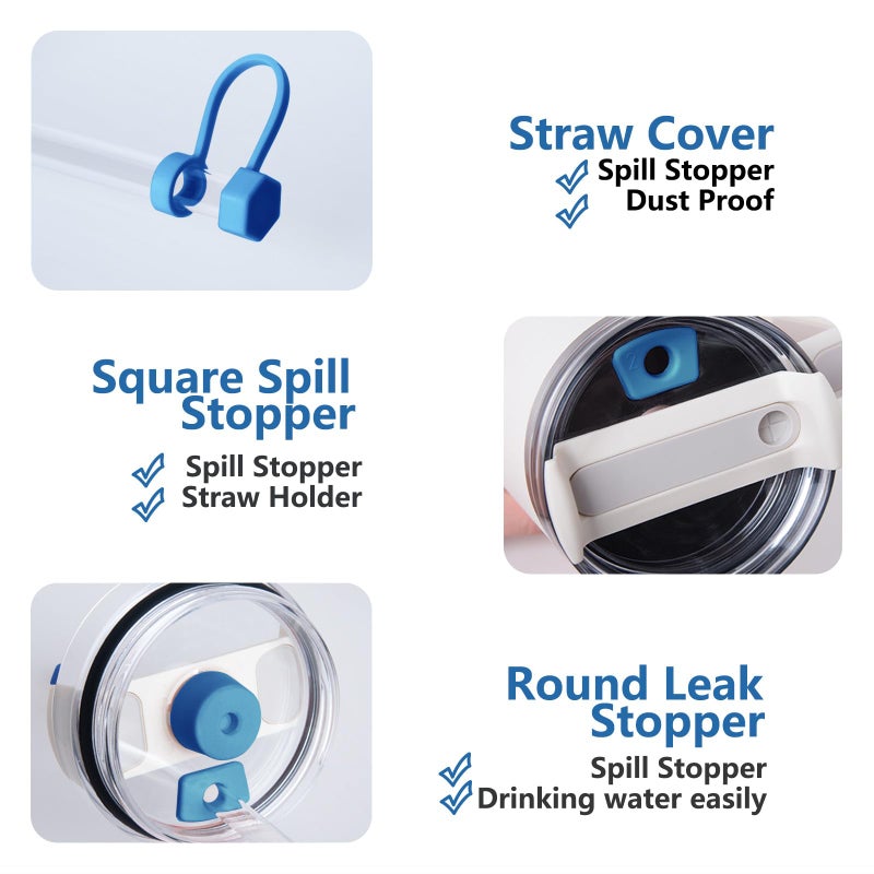 DUNLAGUE مجموعة سدادة تسرب السيليكون متوافقة مع ستانلي كأس 2.0 أوقية و 40 أوقية مع غطاء القش (مجموعة من 2 Azure) - Image 2