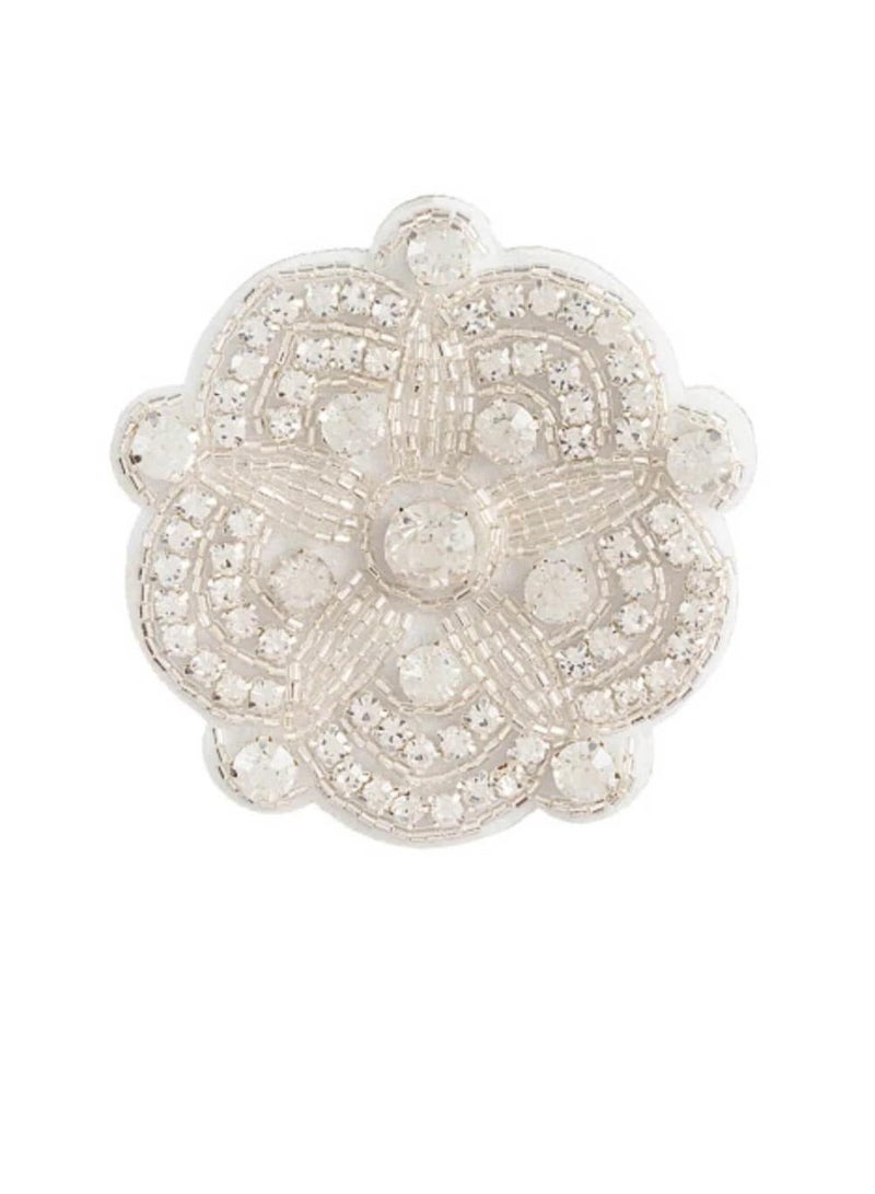 زينة الزفاف الفضية لديفيد توتيرا: شكل أسقلوب دائري مع مطرز بالخرز وأحجار الراين - Image 1