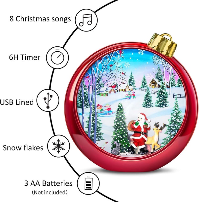 sinofayar Large Christmas Santa Snow Globe Light up Lantern with 8 Songs, 8.7" Red Big Christmas Snow Globes for Kids Adults, 6H Timer & Dual Power, Snowglobes Christmas Decorations Indoor, Gifts for Women Men - Image 5