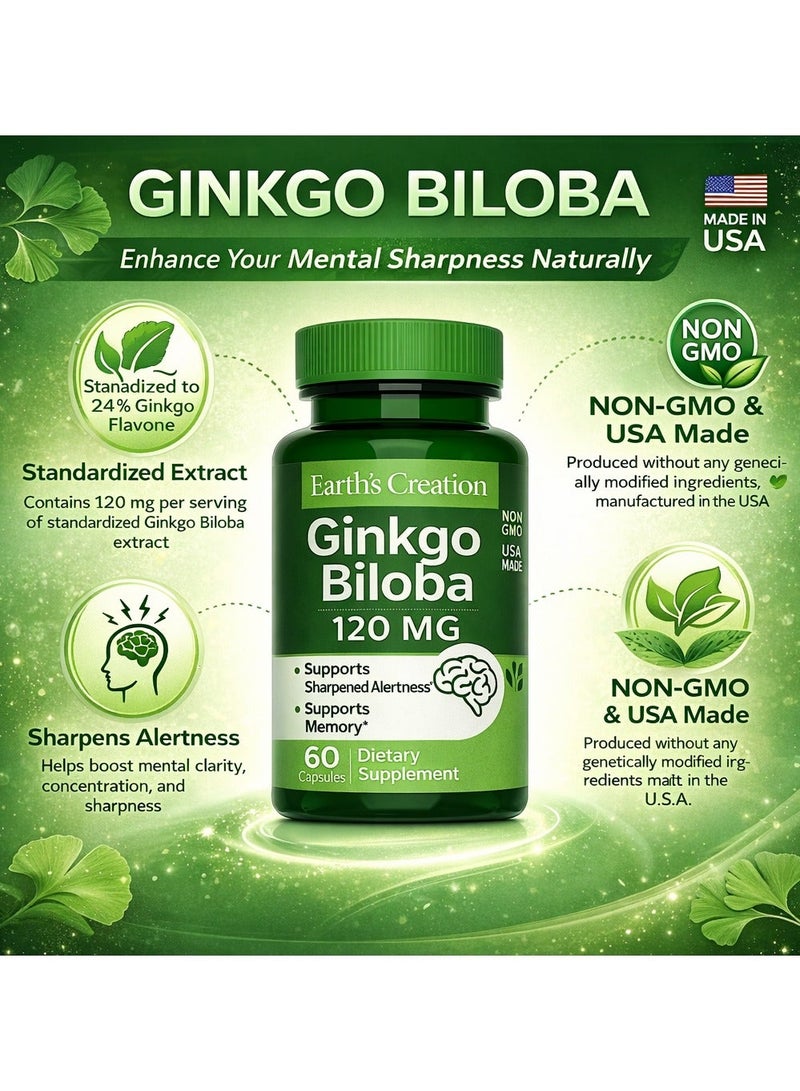 general Ginkgo Biloba 120mg Supports Sharpened Alertness & Memory NON-GMO USA Made - Image 2