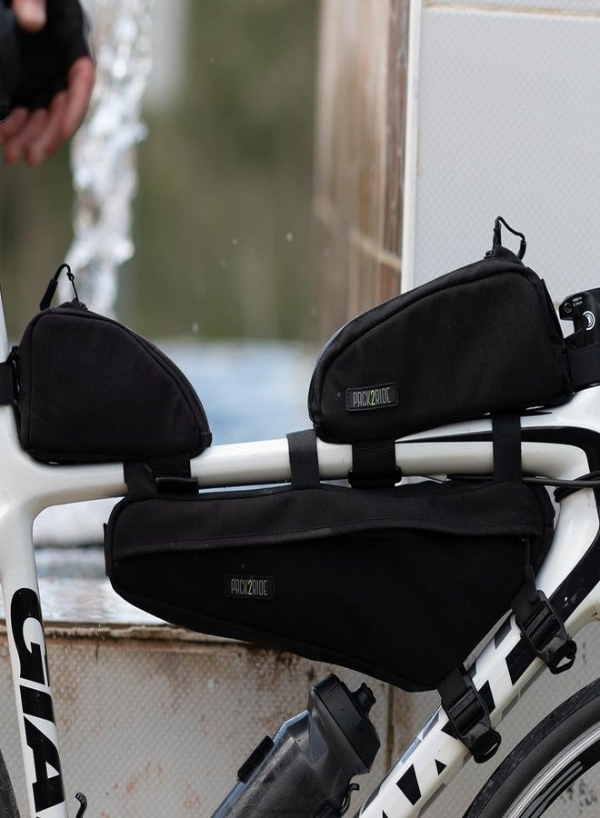 PACK2RIDE Mira Bike Frame Bag - Water Resistant & Durable Fabric Bicycle Bag for Road, Secure Attachment Bikepacking Pouch, Biking Storage & Bike Organizer for Cycling Adventures - Black - Image 2