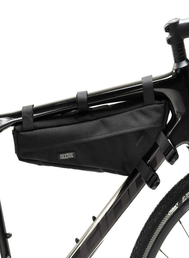 PACK2RIDE Mira Bike Frame Bag - Water Resistant & Durable Fabric Bicycle Bag for Road, Secure Attachment Bikepacking Pouch, Biking Storage & Bike Organizer for Cycling Adventures - Black - Image 1