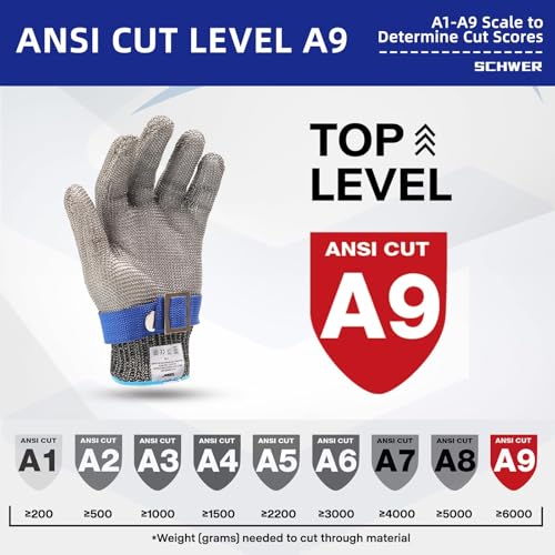Schwer SlicePro ANSI A9 Cut Resistant Glove PR1706, Stainless Steel Mesh Metal Glove, Food Grade for Kitchen Cooking, Butcher Meat Cutting, Oyster Shucking, Mandoline, Non-PFAS (L, 1 PCS) - Image 2