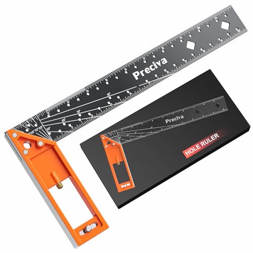 Preciva 12” Woodworking Square Ruler - Preciva Right Angle Ruler Carpenter Square Layout Tool, Features Stainless Steel Blade, Retractable Ledge, 1/16” and 1/32” Notch Spacing and Multi-Angle Scribe Mark - Image 1