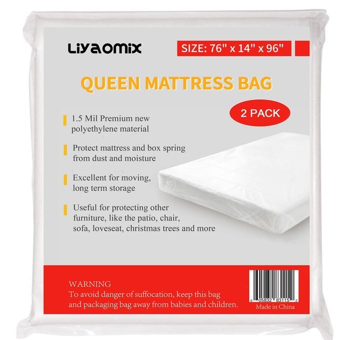 2 PACK QUEEN MATTRESS BAGS FOR MOVING AND STORAGE 15 MIL 76 X 96 CLEAR PLASTIC DISPOSAL MATTRESS BAGS COVERS