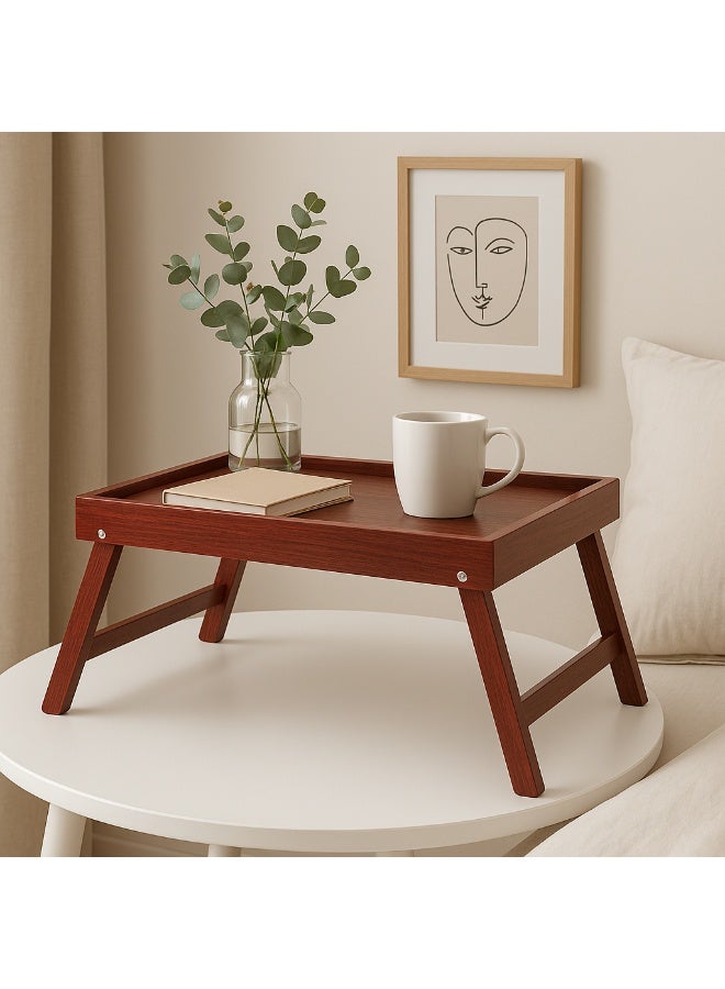 WOW Foldable Wooden Breakfast Tray Table – Reddish Brown - Image 4