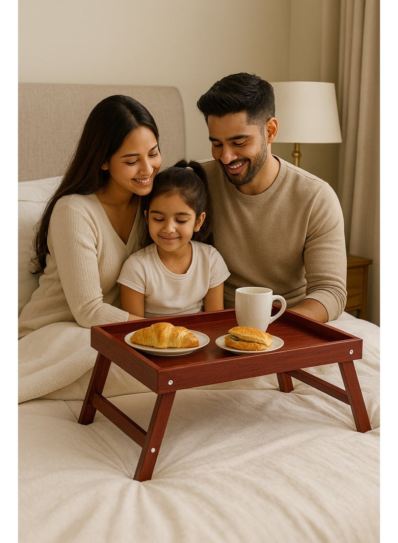 WOW Foldable Wooden Breakfast Tray Table – Reddish Brown - Image 5