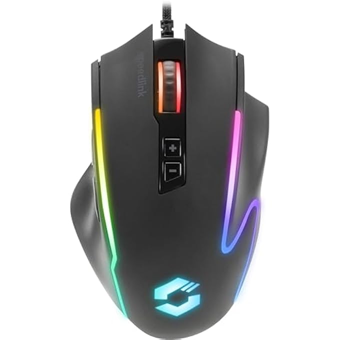 SPEEDLINK DECUS NX RGB GAMING MOUSE WITH CABLE, MULTICOLOURED RGB LIGHTING, CONTINUOUS FIRE BUTTON, UP TO 12800 DPI, 1000 HZ, PROGRAMMABLE, USB WIRED, COATED CABLE, BLACK - Image 1