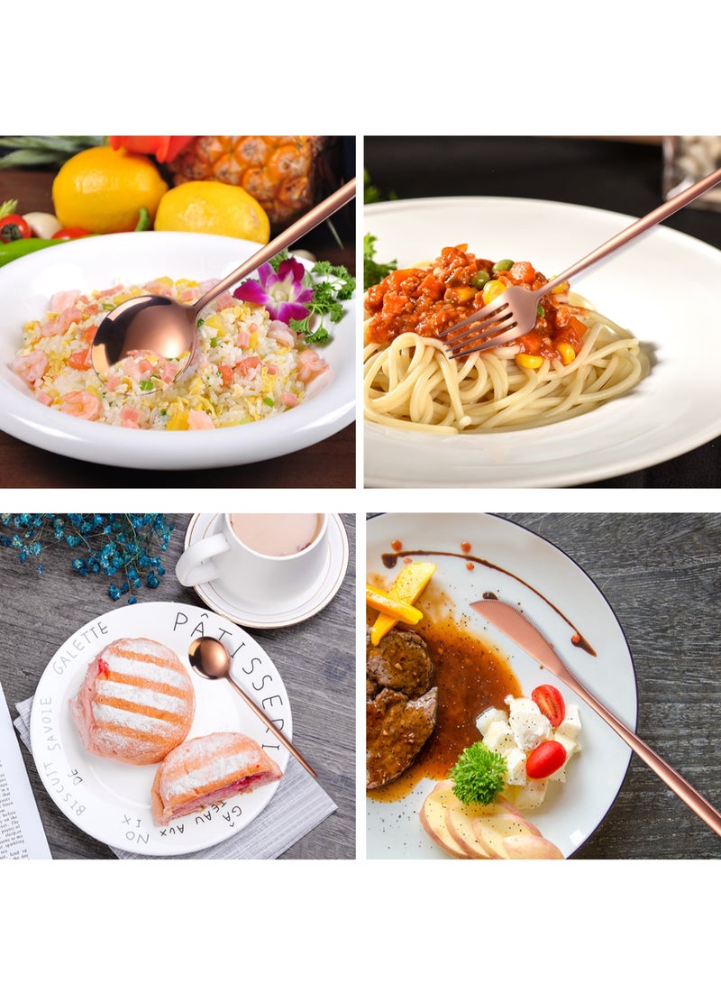 Premium 24-Piece Stainless Steel Cutlery Set in Multiple Colours Variations (Silver, Rose Gold, Gold, Pink/Gold, White/Gold Handles) with 6 X Main Knives/Main Forks/Soup Spoons/Dessert Spoons! Perfect for Gifting/Self-use!  - Image 2