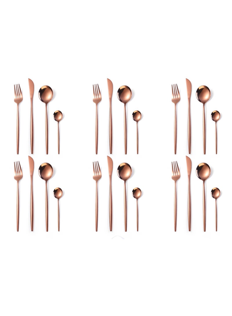 Premium 24-Piece Stainless Steel Cutlery Set in Multiple Colours Variations (Silver, Rose Gold, Gold, Pink/Gold, White/Gold Handles) with 6 X Main Knives/Main Forks/Soup Spoons/Dessert Spoons! Perfect for Gifting/Self-use!  - Image 3