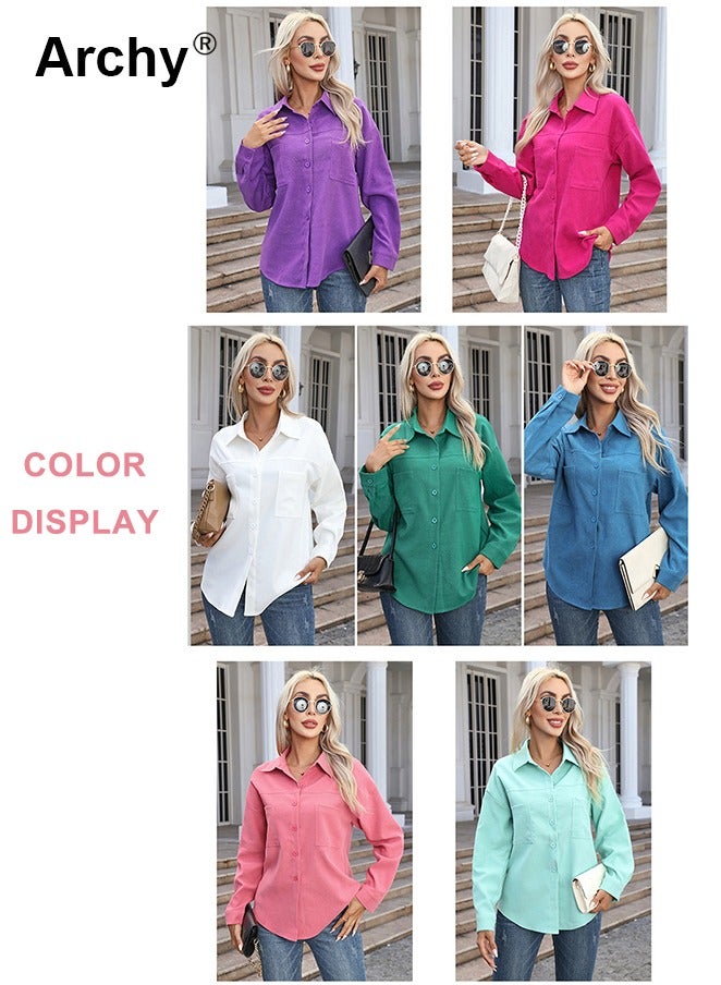 Archy Women's Top Solid Long Sleeve Loose Casual Shirt Ladies Lapel Pocket Office Shirts Fashion Mid-Length Button Down Versatile Outwear for Women - Image 4