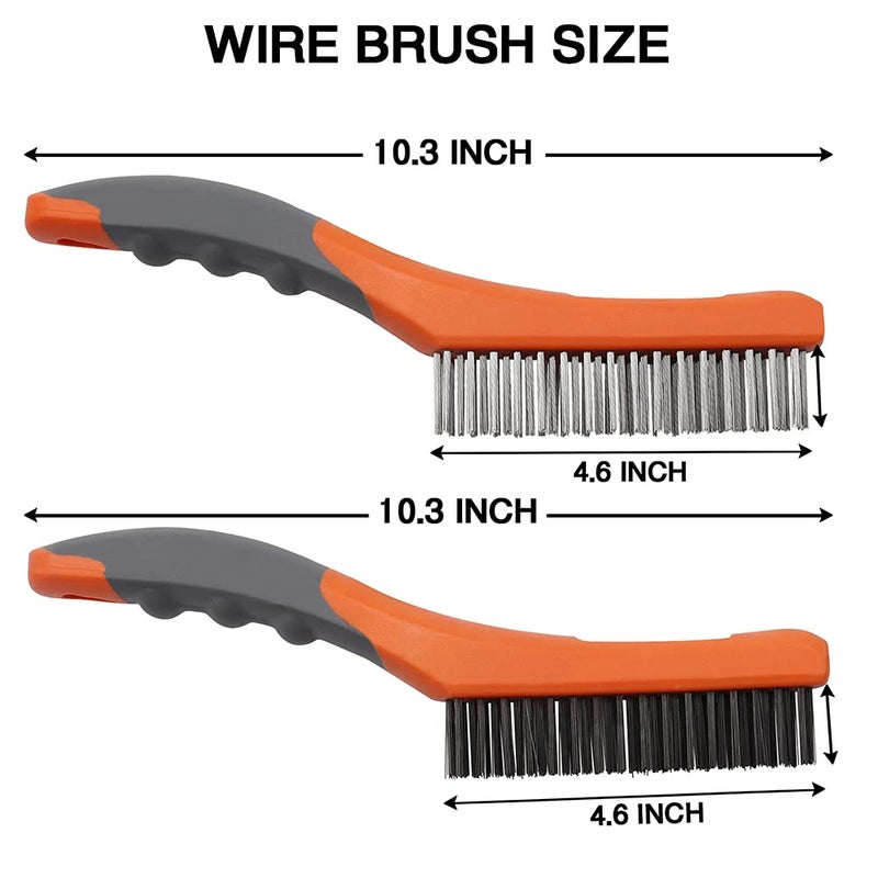 MAXMAN Wire Brush Set, Heavy Duty Stainless Steel and Carbon Steel Wire Brushes for Cleaning Rust, Grill, Dirt, Paint Removal, Welding, Stiff Bristle Metal Brush with 10" Plastic Handle, Large, 2Pcs - Image 5