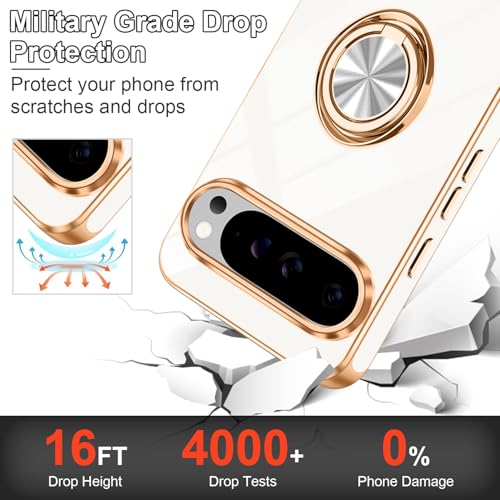 Tnarru Designed for Google Pixel 10/Pixel 10 Pro Case with Ring Stand, Support Magnetic Car Mount Rotating Finger Holder Soft TPU Cover Plating Edge Slim Phone Case for Pixel 10/10 Pro 5G White - Image 5