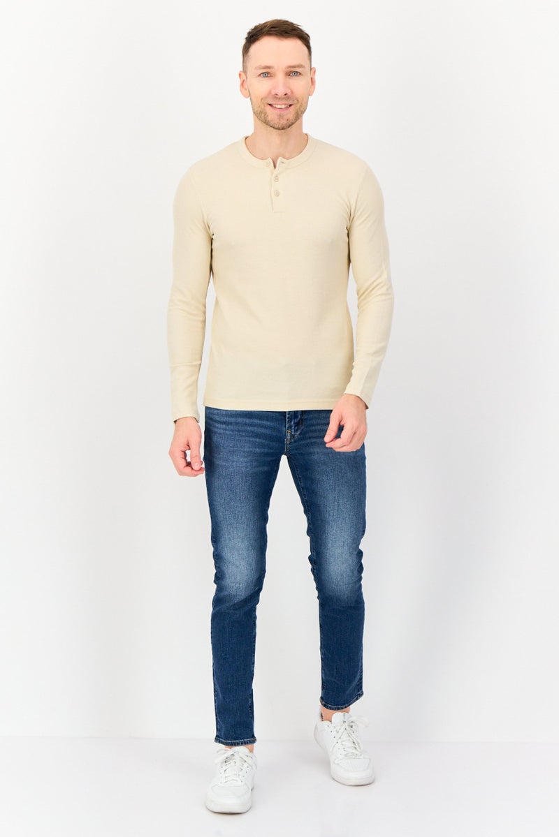 Celio Men Crew Neck Long Sleeve Plain T-Shirt, Beige - Image 4