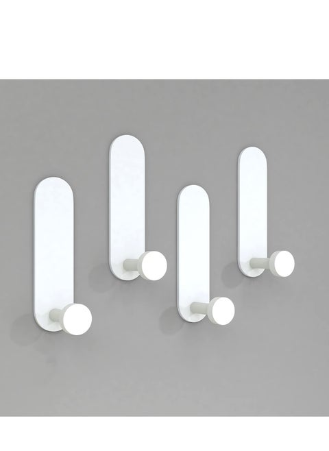 4 Pack White Self Adhesive Hooks for Easy Wall Hanging of Clothes Keys and Towels in Kitchen and Bathroom