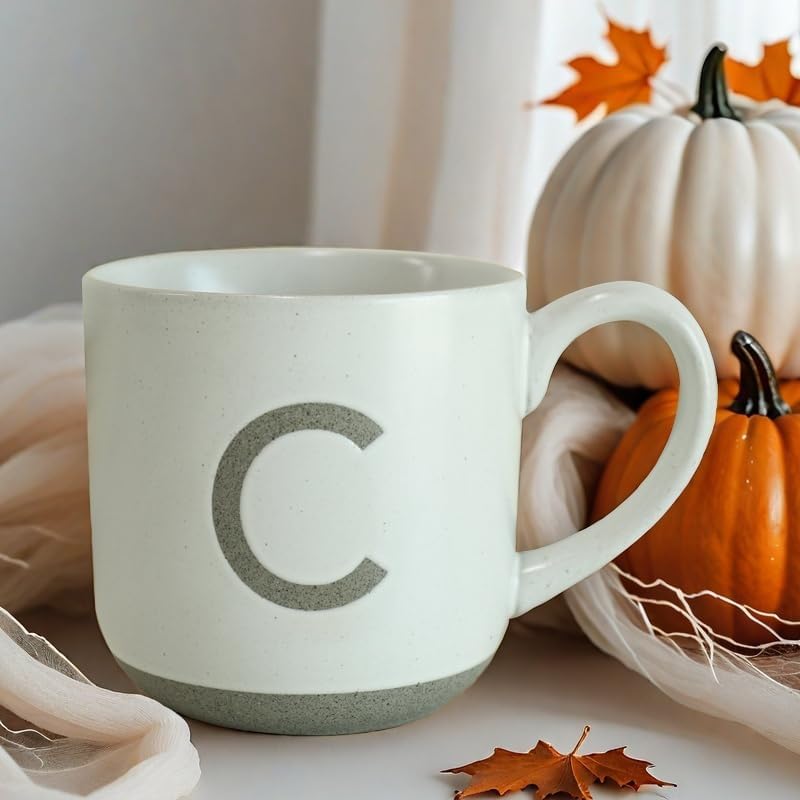 COLLECTIVE HOME  Ceramic Mug Uppercase Letter Design Matte Sandstone Texture Minimalist and Stylish 15oz Perfect for Personalized Gifts C - Image 4