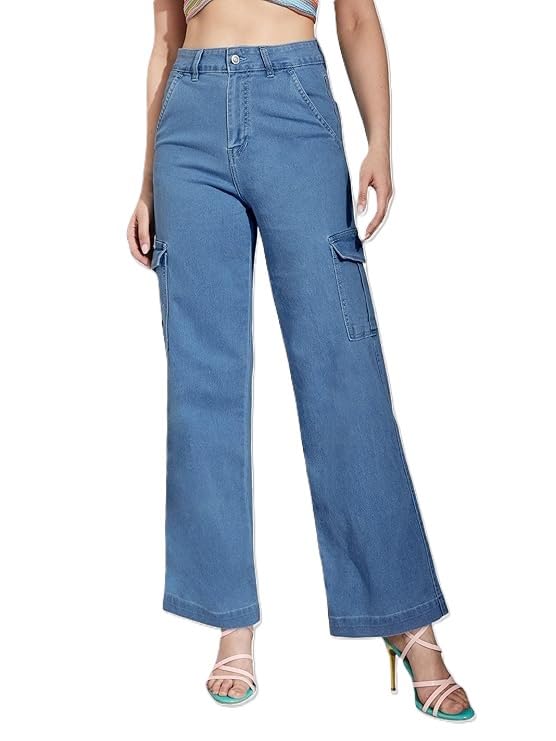 ADBUCKS Cargo Style Jeans Pant for Women Plus Size (26 to 42) in 6 Colors Available || Wide Leg Jeans Women || Stone - Image 1