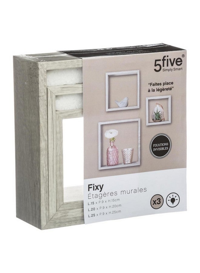 Five Simply Smart 3-Piece Fixy Floating Cube Wall Shelf Set Grey Oak 25 x 9 x 25 cm 138956D - Image 2
