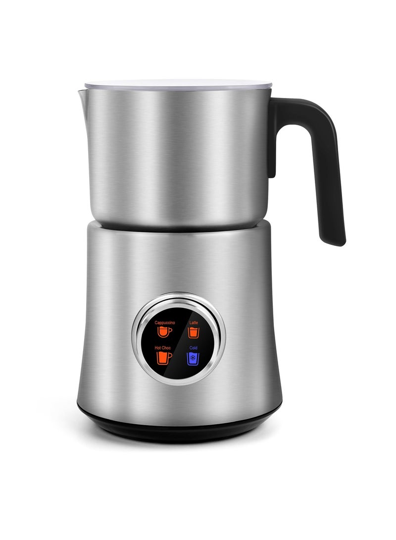 Excefore 4-in-1 Detachable Milk Frother and Steamer, 650 ML Automatic Hot & Cold Foam Maker and Milk Warmer for Latte, Cappuccino, Hot Chocolate, Knob Control, Dishwasher Safe, Sliver  - Image 1