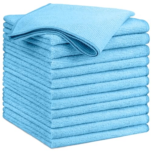 GLIMGLINT Blue Microfiber Cleaning Cloth,12PK Reusable Cleaning Rags, Highly Absorbent Shop Rags Bulk, All-Purpose Car Cleaning Towels for TV Screen, Kitchen, Bathroom, Restaurant Garage, 14"X12" - Image 1