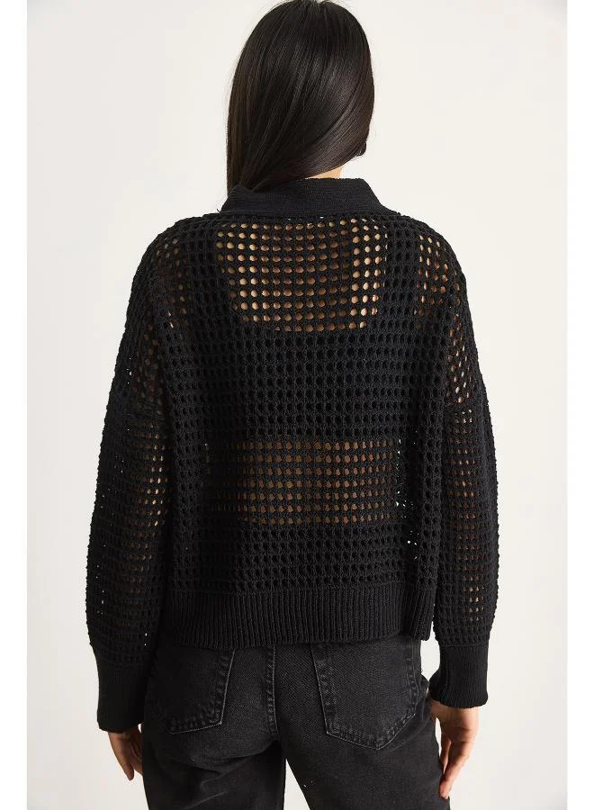 جينجر Lace Tie Up Detail Openwork Top