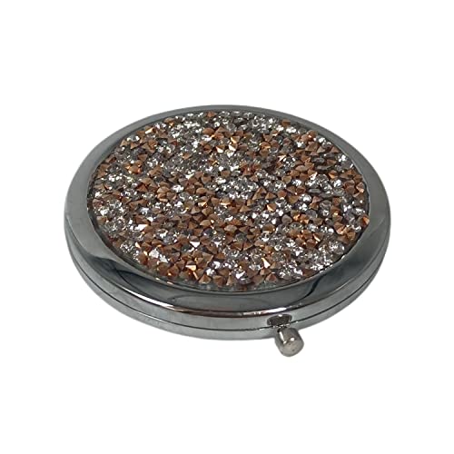 Jtbling Fashion Portable Cosmetic Mirror Round Metal Mirror Portable Mirror Flip Round Mirror Handheld Mirror Rhinestone - Image 3