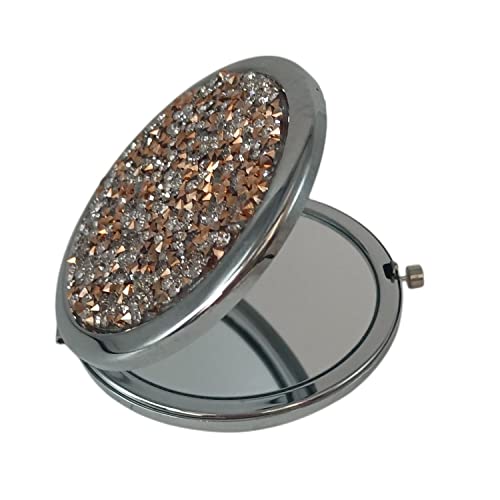 Jtbling Fashion Portable Cosmetic Mirror Round Metal Mirror Portable Mirror Flip Round Mirror Handheld Mirror Rhinestone - Image 1