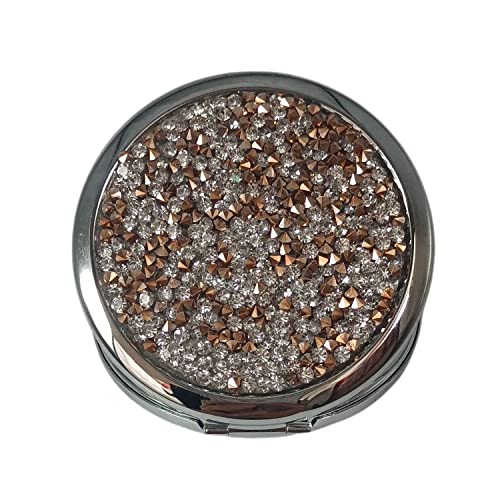 Jtbling Fashion Portable Cosmetic Mirror Round Metal Mirror Portable Mirror Flip Round Mirror Handheld Mirror Rhinestone - Image 2