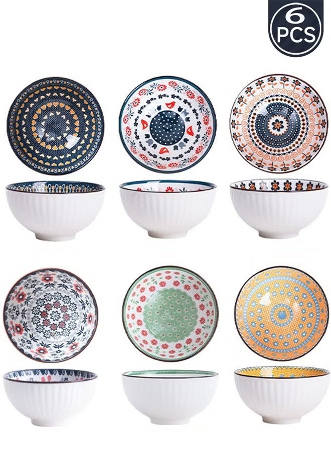 6-piece bowl Ceramic circular bowl， Bowl for rice, soup, cereal, salad, noodles ，dishwasherSafe ，stackable，4.5 inches 11.3cm*6cm - Image 1