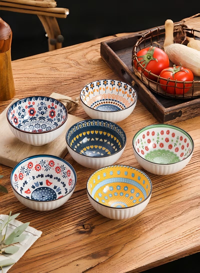 6-piece bowl Ceramic circular bowl， Bowl for rice, soup, cereal, salad, noodles ，dishwasherSafe ，stackable，4.5 inches 11.3cm*6cm - Image 2