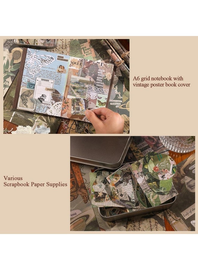 MGNLR Vintage Aesthetic Scrapbook Kit(346Pcs) Scrapbooking Supplies Kit With Bullet Junk Journal,Stationery,A6 Grid Notebook Journaling Gift For Girl (New Butterfly Scrapbook) - Image 3