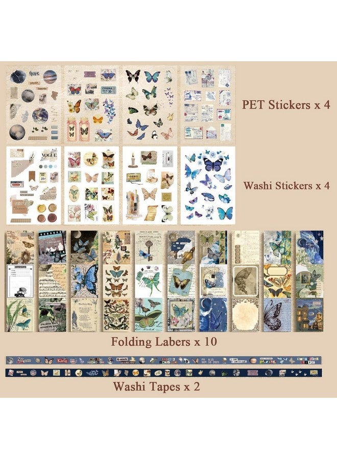 MGNLR Vintage Aesthetic Scrapbook Kit(346Pcs) Scrapbooking Supplies Kit With Bullet Junk Journal,Stationery,A6 Grid Notebook Journaling Gift For Girl (New Butterfly Scrapbook) - Image 5