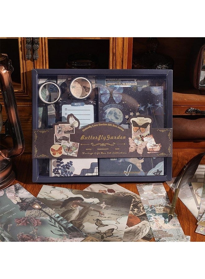 MGNLR Vintage Aesthetic Scrapbook Kit(346Pcs) Scrapbooking Supplies Kit With Bullet Junk Journal,Stationery,A6 Grid Notebook Journaling Gift For Girl (New Butterfly Scrapbook) - Image 1