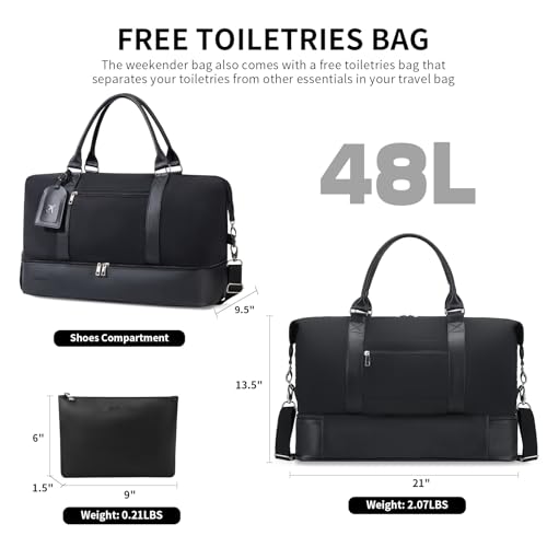 Oeihuivt Weekender Bags for Women - 21 Inch Large Travel Duffel Bag 2-Piece Set with Shoe Compartment, Heavy-Duty nylon & Leather Carry On Overnight Tote (Airplane Approved) - Image 2