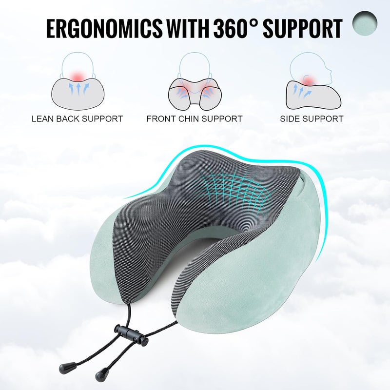 Cirorld Travel Pillow, Neck Pillow for Travel with Hood for Airplane, Velvet Memory Foam Neck Pillow Adult Head & Neck Support, for Long Flights Plane, Office, Cars Sleeping & Rest (Green) - Image 4