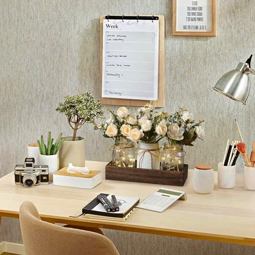 DUO ER DUOER 3 Pcs Mason Jar Centerpiece Table Decorations for Dining Table Decor Farmhouse Coffee Table Decor with Wood Tray and Led Light Table Centerpieces for Dining room Kitchen Living Bathroom,White - Image 3