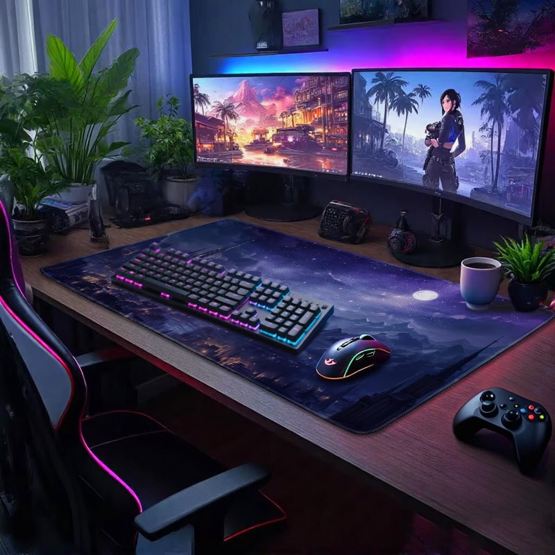 Mcapirivo Fantasy Castle Night Scene Large Gaming Mouse Pad 31.5"x15.7"ï½œXXL Desk Mat, Non-Slip Rubber Base & Stitched Edges - Extended Waterproof Mousepad for PC/Laptop/Office/Home Decor - Image 2