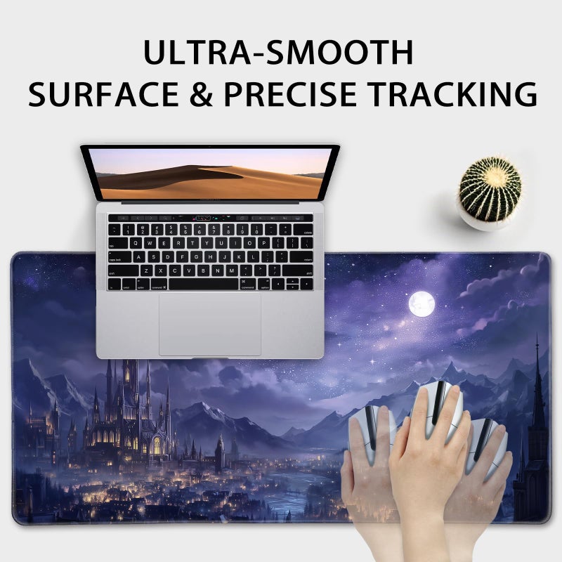Mcapirivo Fantasy Castle Night Scene Large Gaming Mouse Pad 31.5"x15.7"ï½œXXL Desk Mat, Non-Slip Rubber Base & Stitched Edges - Extended Waterproof Mousepad for PC/Laptop/Office/Home Decor - Image 5