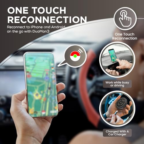 megacom DuoMon3 Unique Auto-Reconnection Hourly, Dual Accounts Pocket Auto Catcher(Redball), IPX7 Waterproof, APP Adj. Lights,Vibration,Sound- Bluetooth 65ft Link, Type-C & Wireless Charging(Black) - Image 3