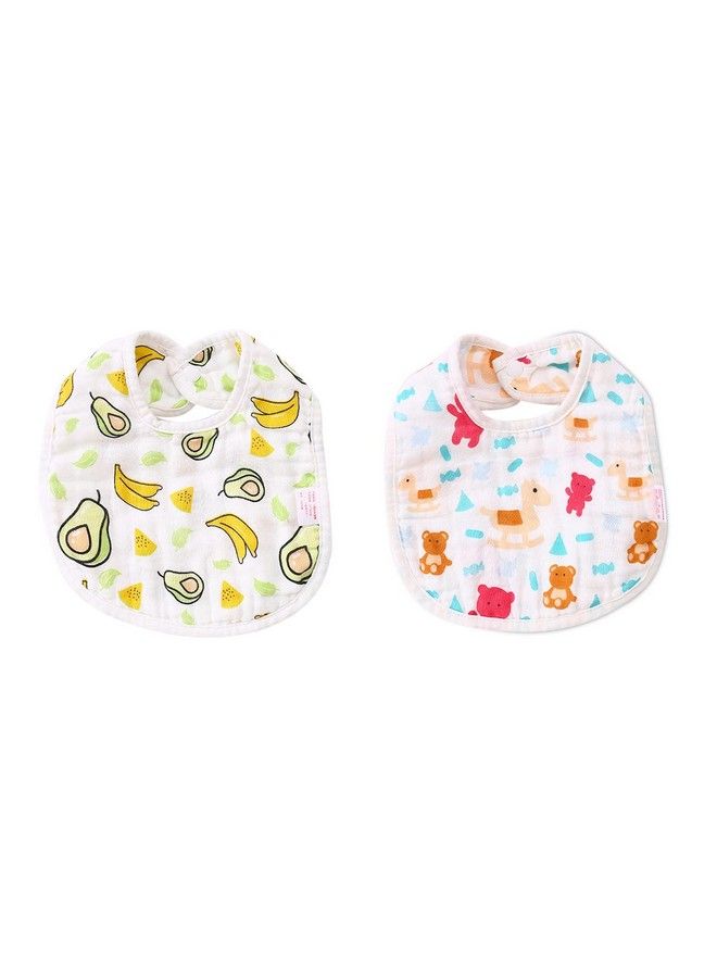 BabyGo Muslin Pure Cotton Cartoon Print 8 Layer Baby Bibs Set Of 2 (Multicolor) - Image 2