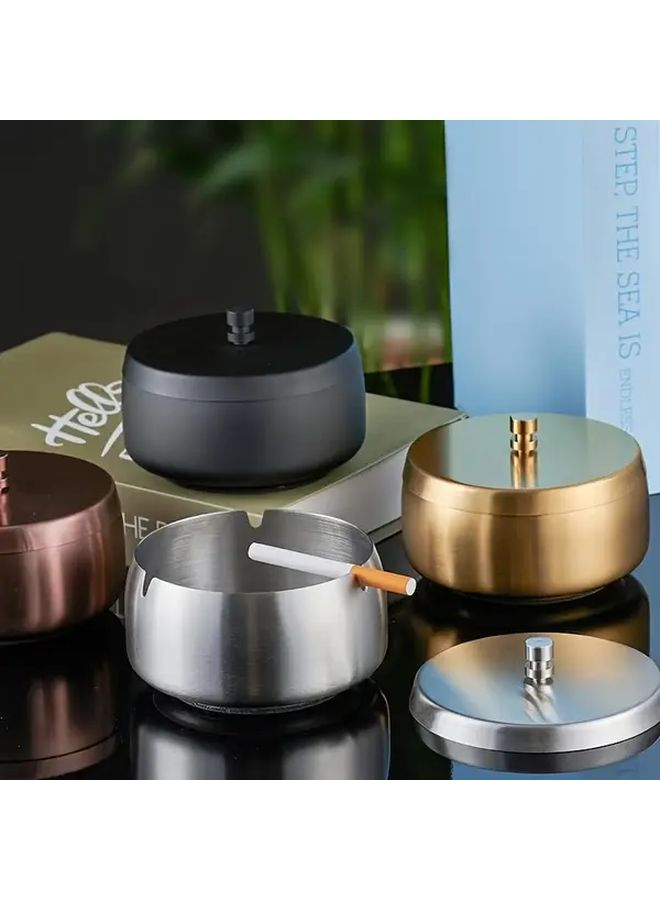 Silvery Stainless Steel Ashtray With Lid Durable Easy Cleaning Home Office Outdoor Gift - Image 1