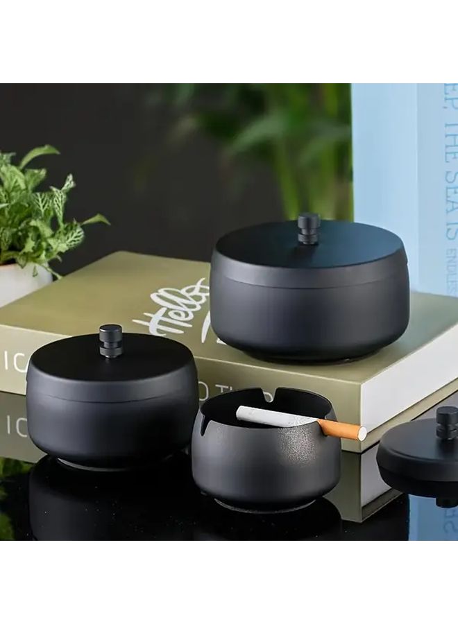Silvery Stainless Steel Ashtray With Lid Durable Easy Cleaning Home Office Outdoor Gift - Image 2